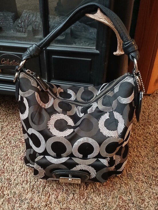 Coach Handbags - Coach Black and Silver Circle-Pattern Shoulder Bag